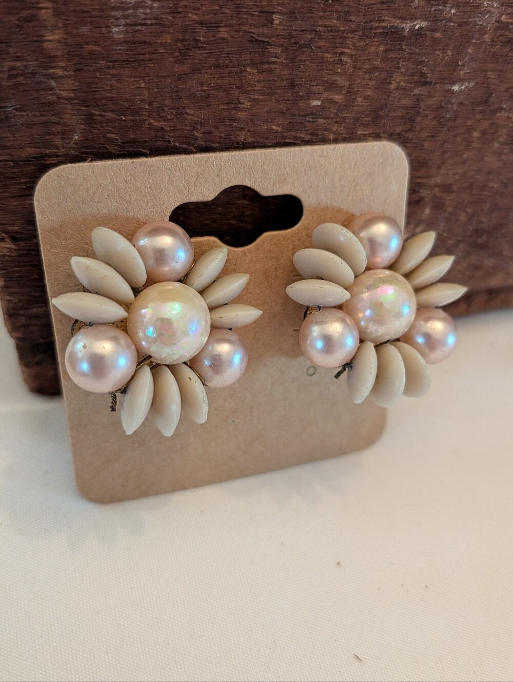 Vintage Ivory Pearl Flower Clip-On Earrings